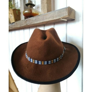 Free People‎ Boho Wide Brim Brown Hat with Beaded Band